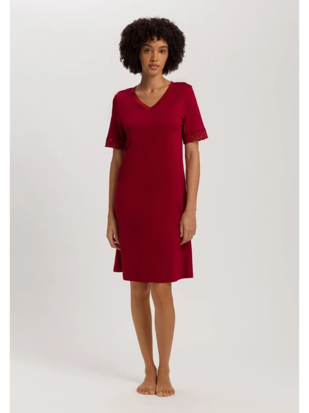 HANRO Moments Cotton Short Sleeve Nightgown Red Dahlia Size S NWT